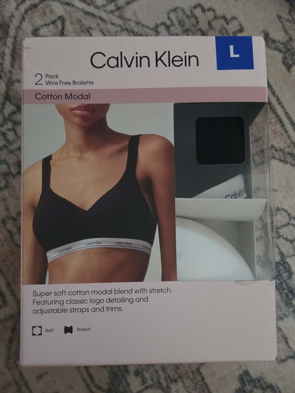 New Calvin Klein white and light pink Cotton Modal 2-Pack Wire Free Bralette